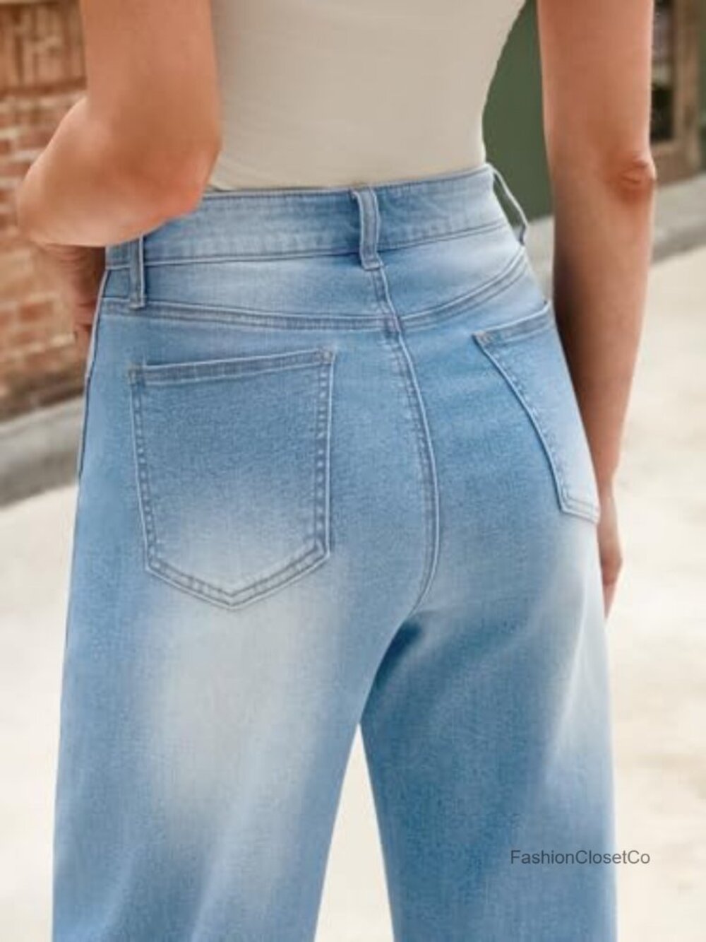 Cuffed Barrel Wide Leg Jeans High Rise Stretch Denim - Picture 5 of 6